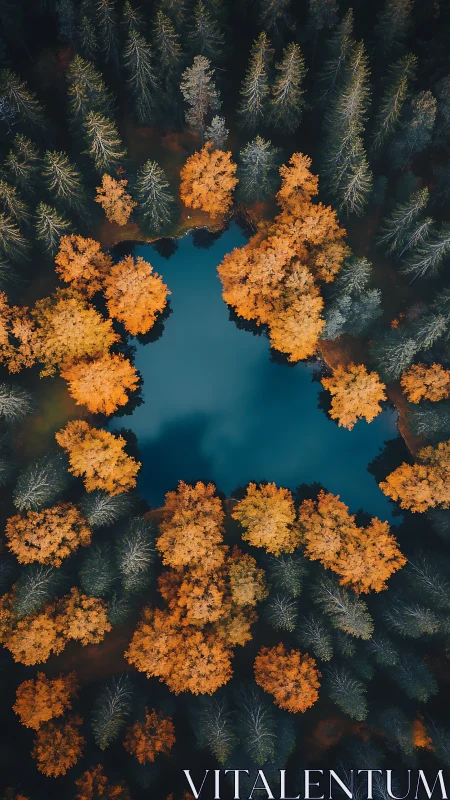 Autumn halo of fire-kissed trees circling a midnight lake.
