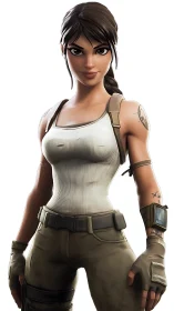 Strong female adventurer rendered in stylized 3D pose