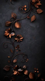 Embossed copper floral scrollwork on matte charcoal stone ground