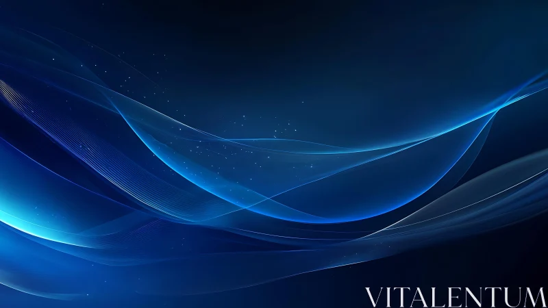 Abstract blue waves with glowing light on dark background, digital art.