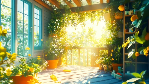 Sunlit balcony jungle with citrus dreams and painted windows.