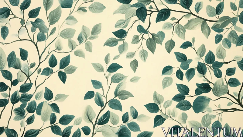 Soft teal foliage pattern creates a calm botanical backdrop