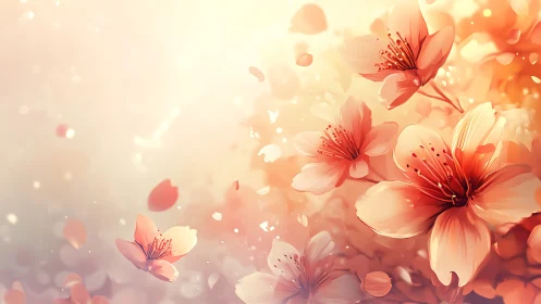 Soft Blossoms Float Through Warm Luminescent Space