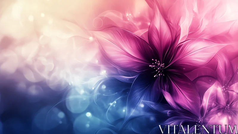 Abstract Digital Rendering with Gradient Floral Morphology and Luminescent Bokeh Elements