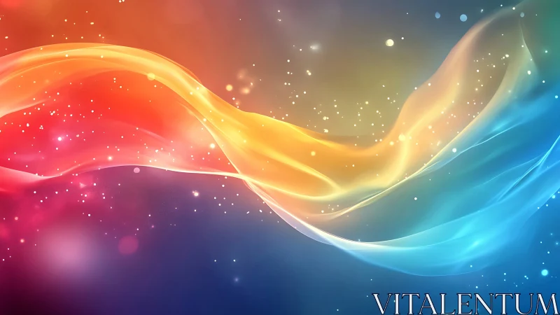 Prismatic light ribbon drifting across cosmic gradient sky.