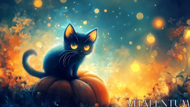 Midnight Shadow Perched on Autumn Fire. Mystical.