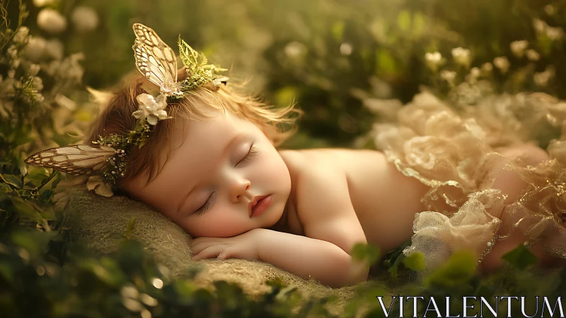 Sleeping Child Among Butterflies and Blossoms.