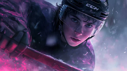 Neon-lit hockey moment where icy focus meets bright speed.