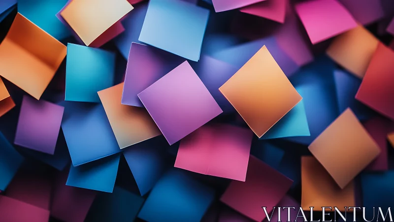 Chromatic floating squares in layered geometric abstraction.