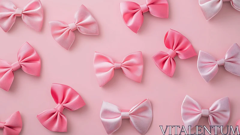 Arrangement of pink fabric bows on uniform pastel background.