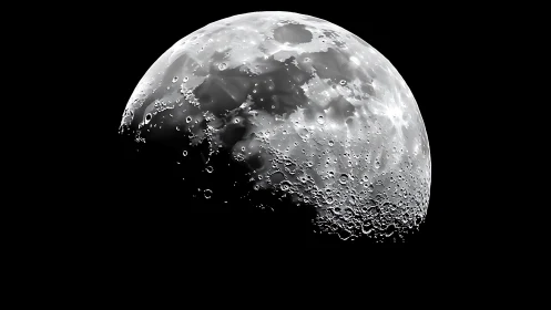 Lunar surface detail under stark high-contrast illumination.