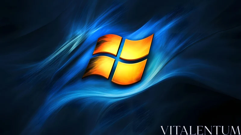 Glowing Windows Logo on Abstract Blue Digital Background.