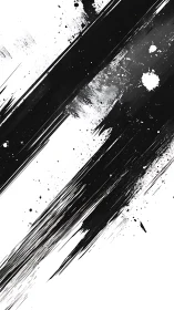 Diagonal black ink streaks with splatter on white field.