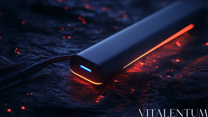 Sleek charging stick glows with futuristic neon red light