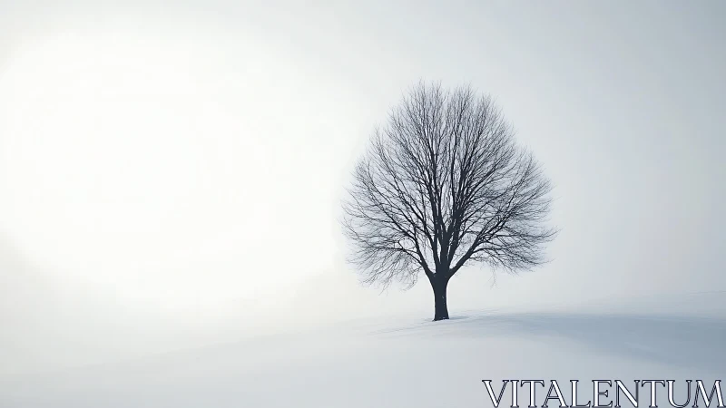 Solitary winter tree quietly sketches lines across silence