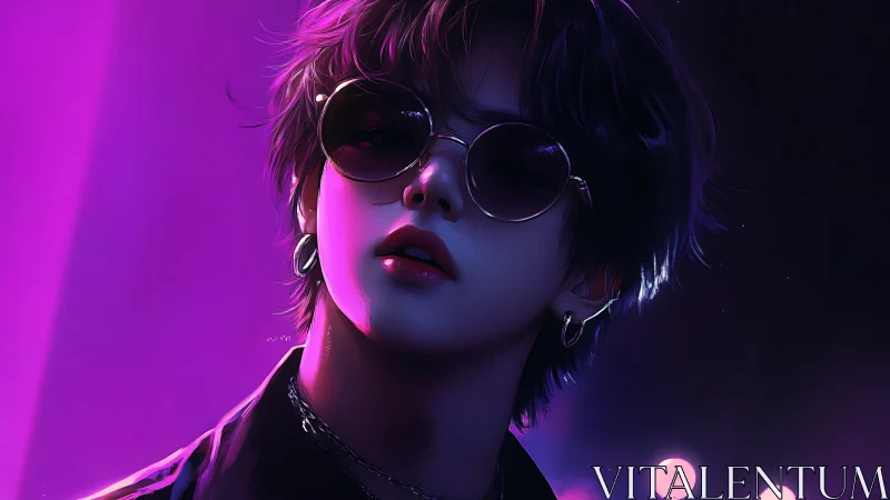 Neon-lit portrait in stylized digital painting chiaroscuro.