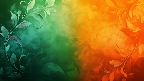 Dual chromatic foliage swirls merge across soft smoky gradient