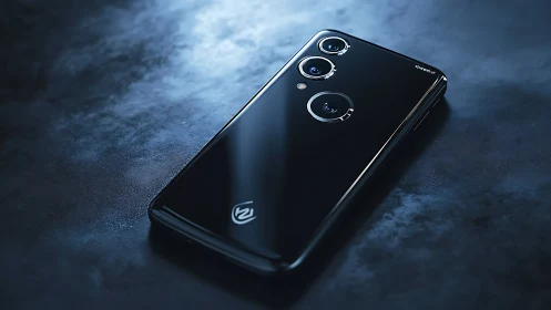 Midnight-gloss smartphone glows with sculpted triple camera.