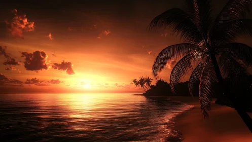 Golden island sunset curling gently along quiet shores.