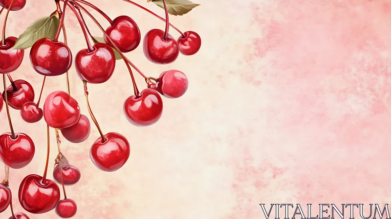 Crimson cherries cascade over a dreamy blush canvas of light.