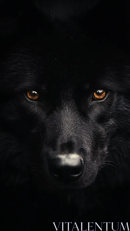 Midnight guardian hound with ember-gold, unblinking eyes.