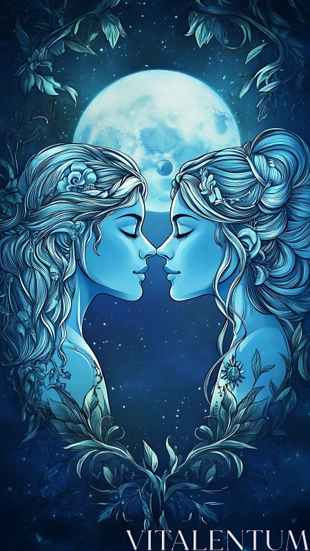 Bilateral Figuration and Lunar Symmetry: Twin Profiles in Nocturnal Tableau.