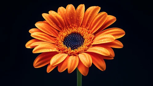Vibrant Orange Gerbera Daisy with Crisp Geometric Petals Against Black.