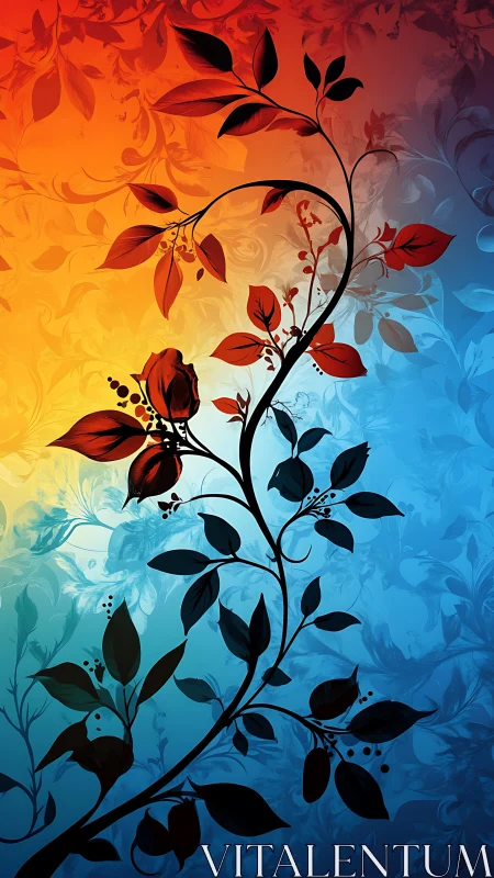 Bold floral silhouette over vivid warm to cool gradient.