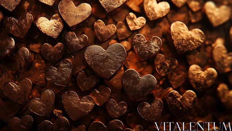 Golden Heart Shapes with Textured Metallic Surface.