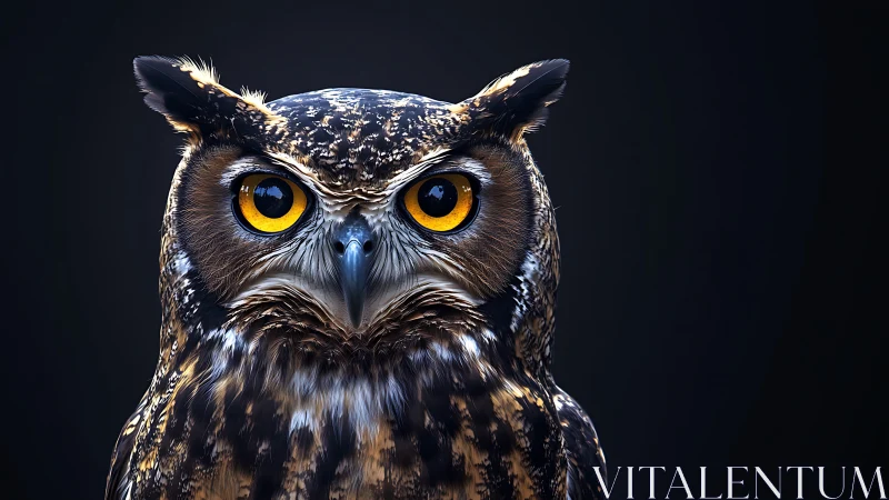 Majestic Owl Portrait in Dramatic Lighting, Hyper-Realistic Style.