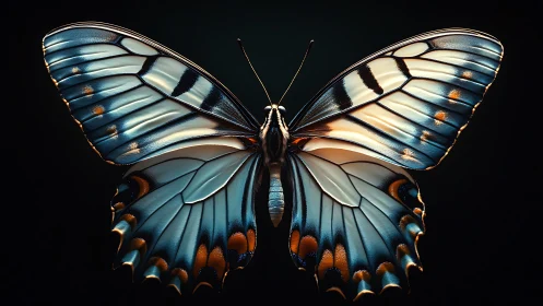 Butterfly specimen is rendered with symmetrical dorsal wings