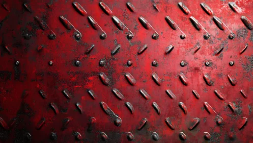Red Industrial Metal Surface with Raised Diamond Pattern Texture.