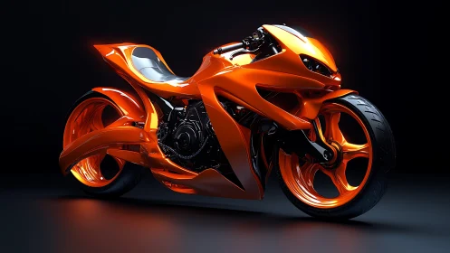 Futuristic orange sport motorcycle rendered with glossy neon body