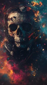 Cosmic skull adrift in swirling nebula fire and stardust.