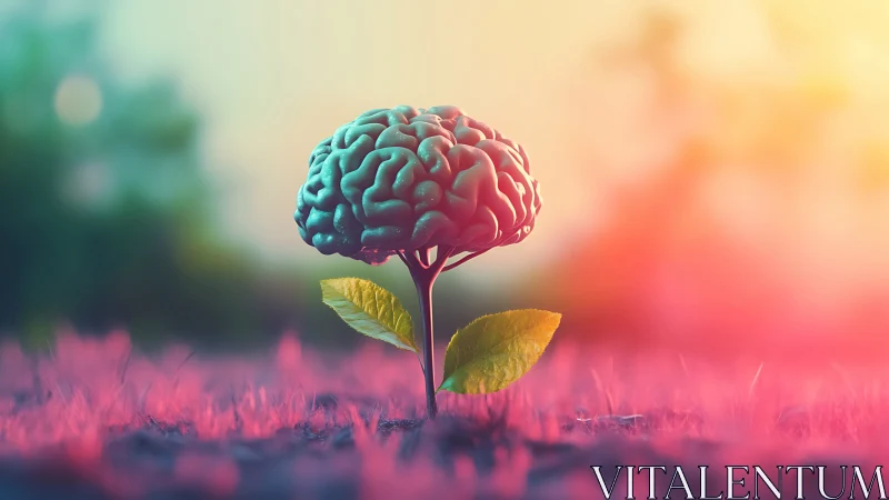 Brain-shaped plant with leaves on gradient blurred field.