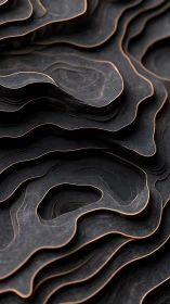 Layered dark topographic relief with metallic edge contours.