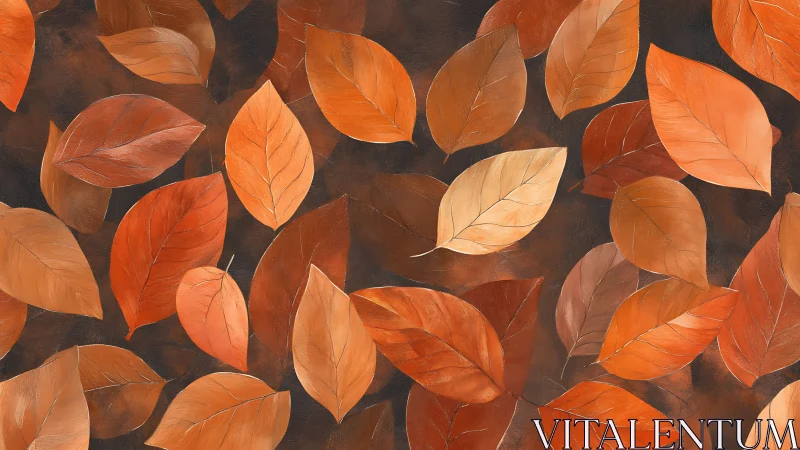 Overlapping orange and brown leaves on dark textured background.