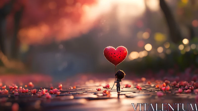 Child Holding Heart Balloon in Urban Setting.