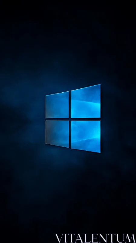 Blue glass window logo glows over dark textured background