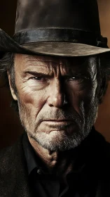 Weathered cowboy portrait in dramatic low key lighting.