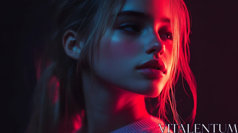 Neon-lit portrait captures introspective cyberpunk mood.