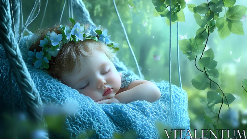 Forest cradle rocks a flower crowned baby into dreamlight