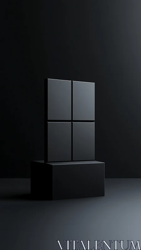 Midnight monolith window sculpture in precise minimal calm.