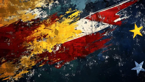 Abstract Philippine Flag with Bold Brush Strokes and Grunge Texture.