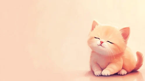 Soft-Rendered Cream Felid with Closed Eyes, Warm Peachy-Pink Palette