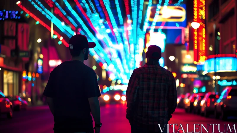Cyberpunk street tableau with converging neon light canopy.