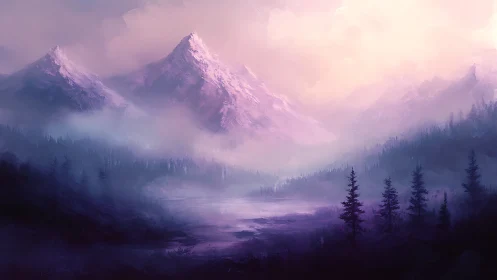 Auroral mist envelops alpine peaks in ethereal digital landscape