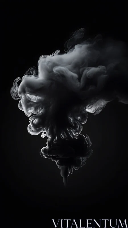 Volumetric black ink plume forms sculptural cloud in darkness