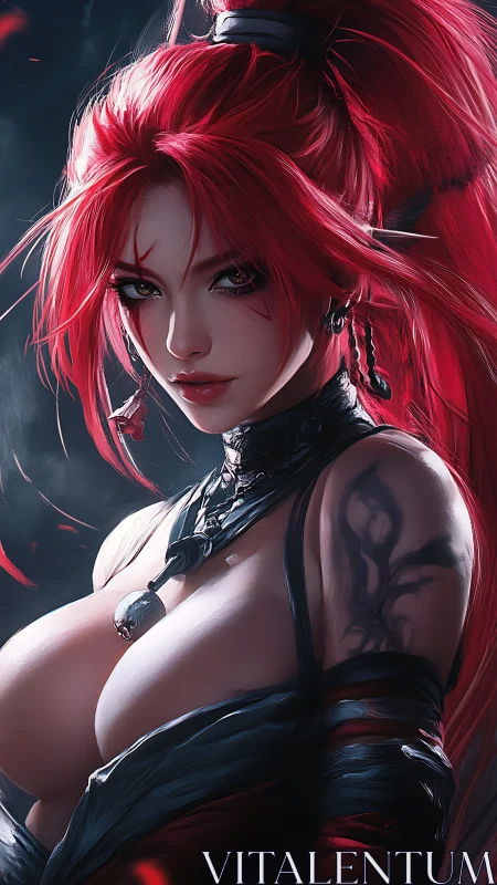Scarlet warrior sorceress radiates dark, seductive power.
