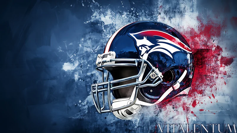 Football helmet artwork set against dynamic paint splashes